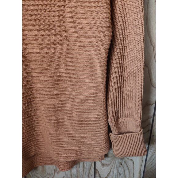 Rachel Zoe Tan Cotton Blend Ribbed Dolman Rolled Cuffs Pullover Sweater Size L - Picture 3 of 7